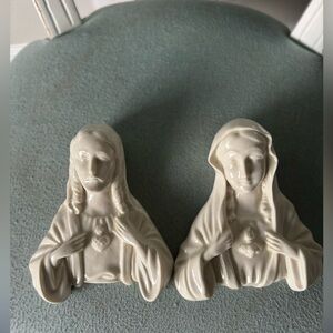 1984 SACRED Heart  of Jesus  and Virgin Mary in White porcelain Wall Decor